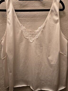 Vintage Ivory Satin Lace Tank Top Plus Size XL Y2K Sleepwear Cami